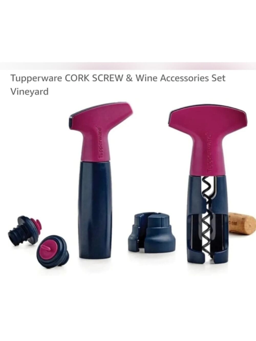 Tupperware Corkscrew & Wine Accessories Set Black and Pink NIB